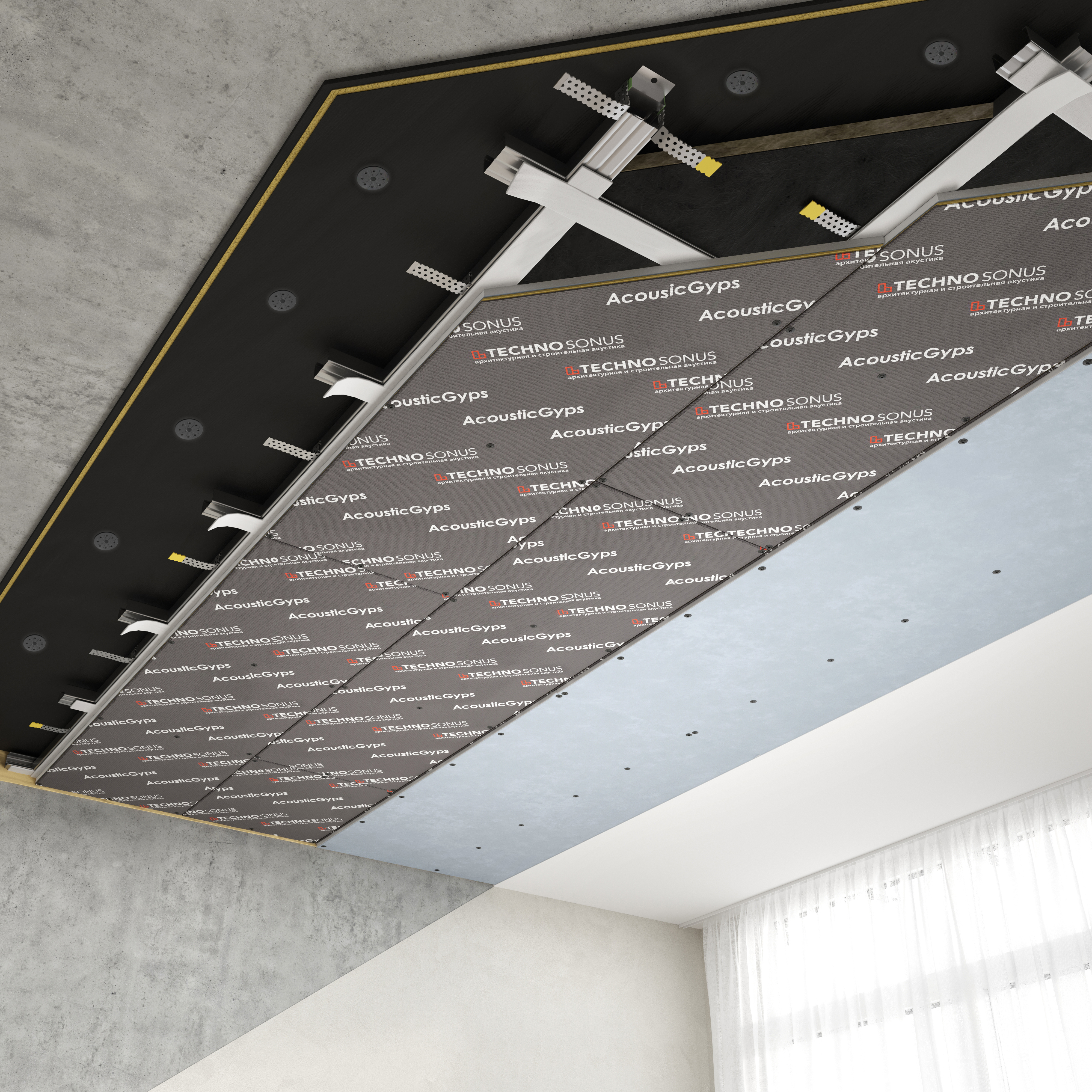 фото:Каркасная система звукоизоляции потолка «Премиум М1»